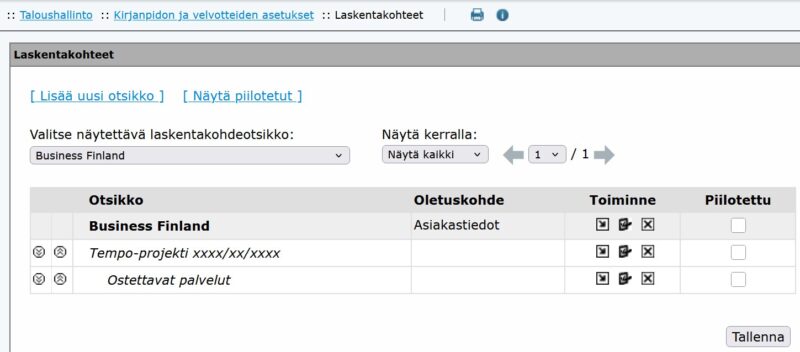Netvisor esimerkki laskentakohteista